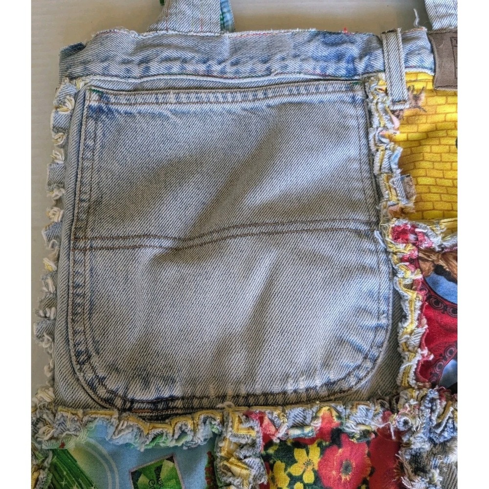 Upcycled Denim Tote Bag Wizard Of Oz Patchwork Tommy Hilfiger Handmade Jeans - Picture 11 of 14
